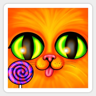 Orange Kitty Face with Lolipop Sticker